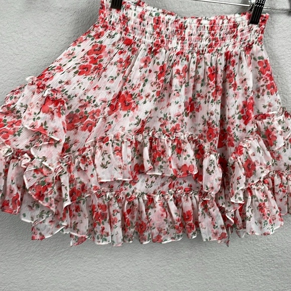 New Misa Los Angeles Floral Mini Skirt Smocked Elastic Waist Tiered Ruffles M - Picture 4 of 12